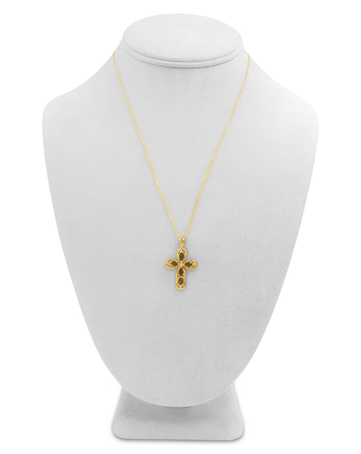 14K Yellow Gold Cross Pendant w/Blue Sapphires and Diamonds