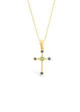 Load image into Gallery viewer, 14K Rose Gold w/Multi-colored Sapphires Cross Pendant