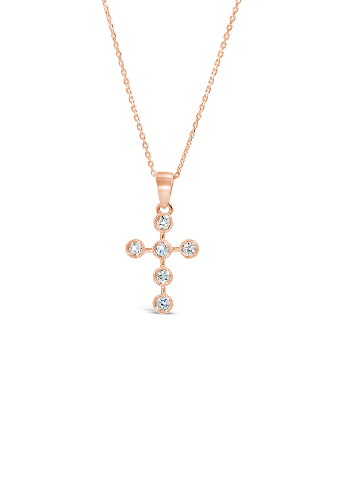 14K Rose Gold w/ Bezel Set Diamonds Cross Pendant
