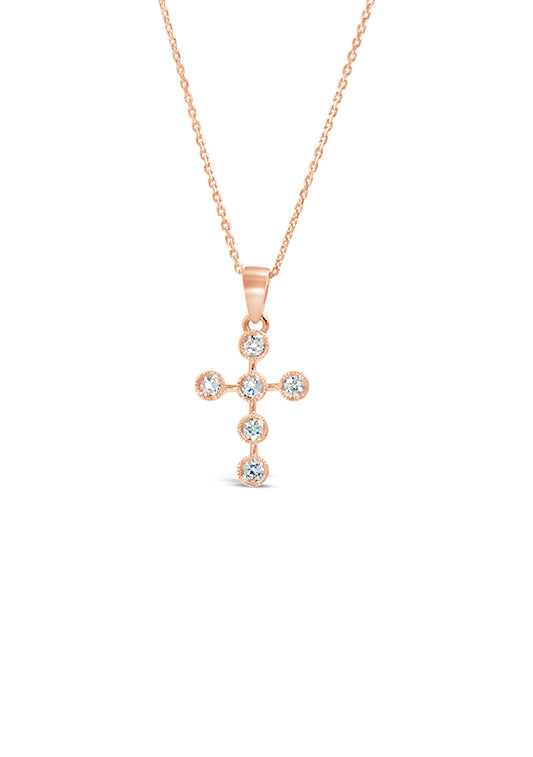 14K Rose Gold w/ Bezel Set Diamonds Cross Pendant