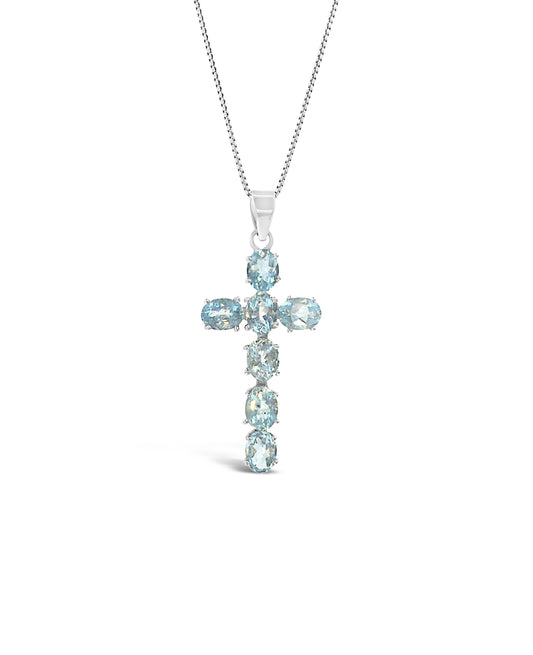Silver Blue Topaz Cross Pendant