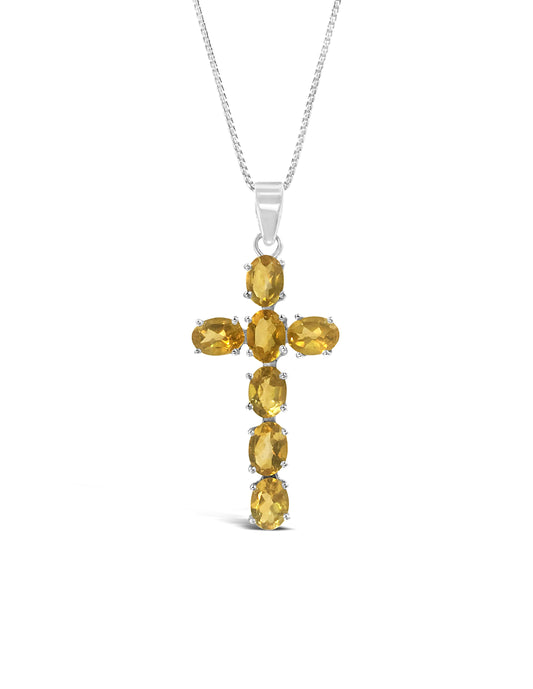 Silver Citrine Cross Pendant