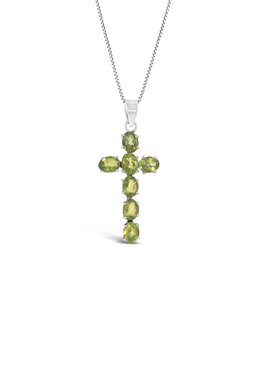 Silver Peridot Cross Pendant