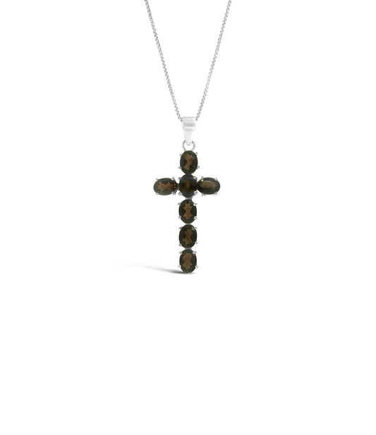 Silver Smoky Quartz Cross Pendant