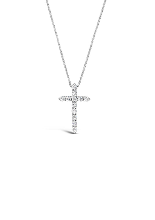 14K White Gold Diamond Cross Pendant