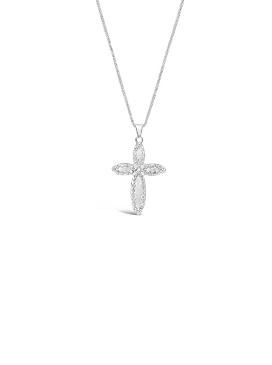14K White Gold Embossed Cross Pendant
