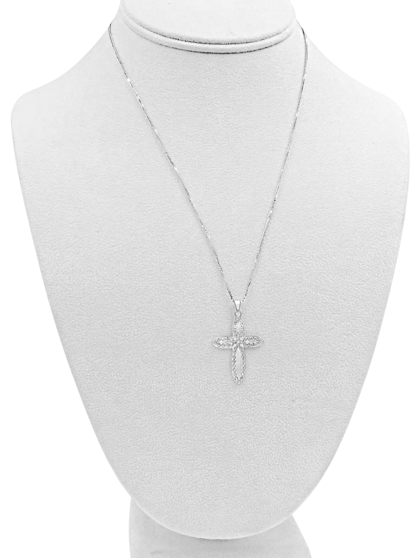 14K White Gold Embossed Cross Pendant