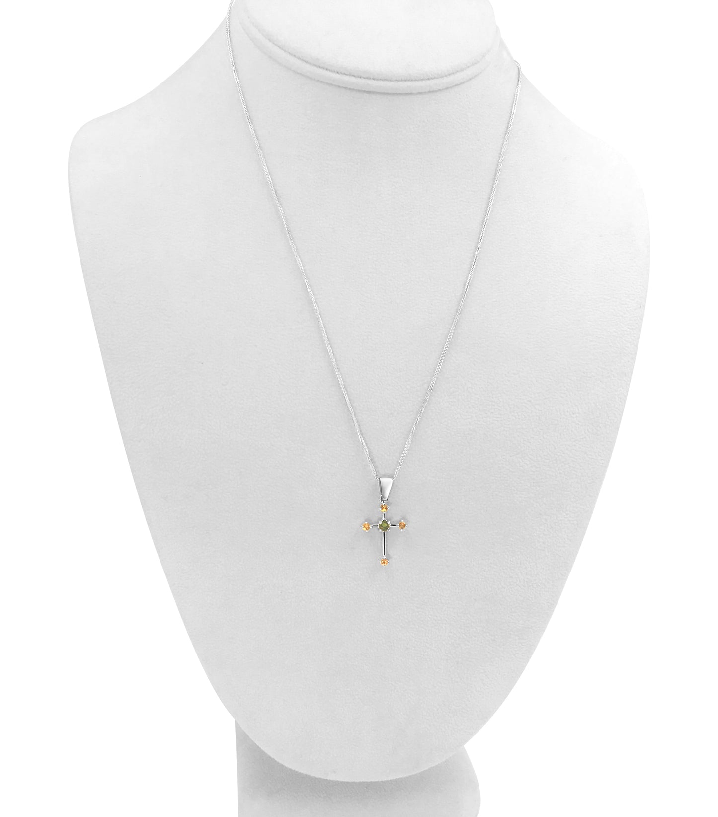 14K White Gold w/ Multi-colored Sapphires Cross Pendant