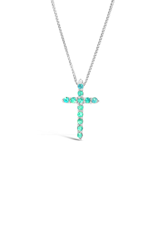 Paraiba Tourmaline set in 14K White Gold Cross Pendant