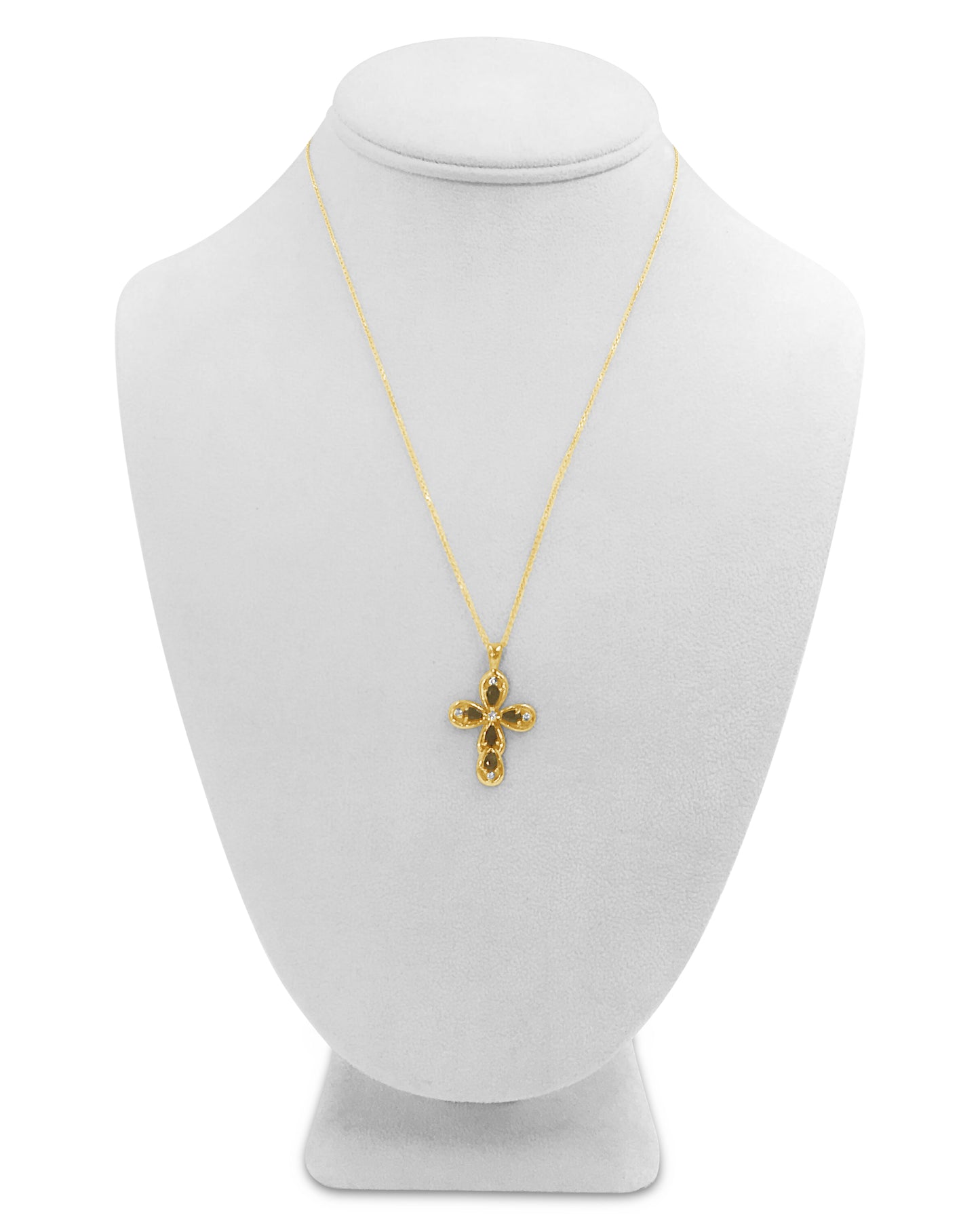 14K Yellow Gold Cross Pendant w/Blue Sapphires and Diamonds