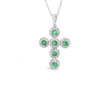 Load image into Gallery viewer, 14K White Gold set w/ Emeralds and Diamonds Cross Pendant