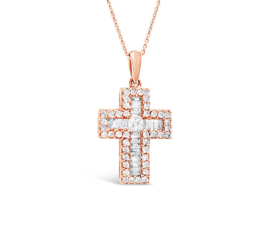 18K Rose Gold Diamond Cross Pendant