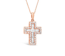 Load image into Gallery viewer, 18K Rose Gold Diamond Cross Pendant